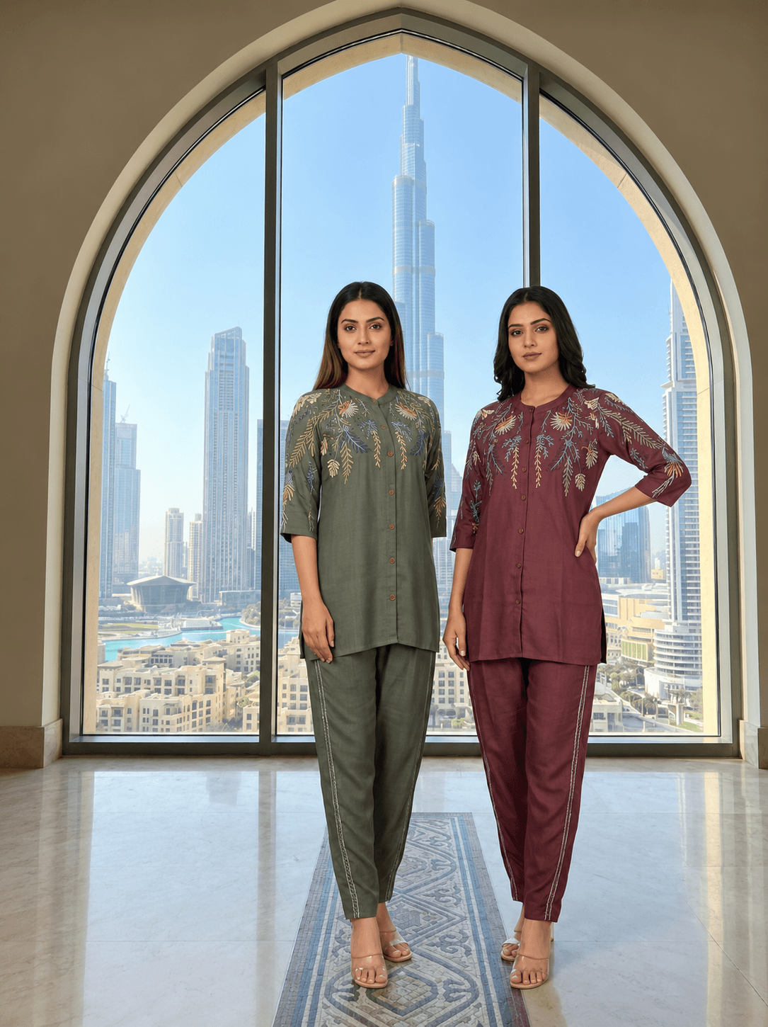 Embroidered Cotton Blend Co-ord Set with Straight Pants